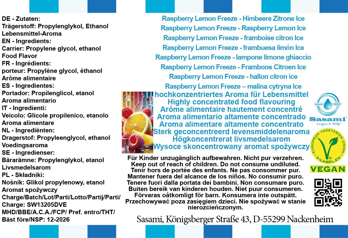 Raspberry Lemon Freeze – malina cytryna Ice aromat koncentrat – Wegański – Sasami – 100ml