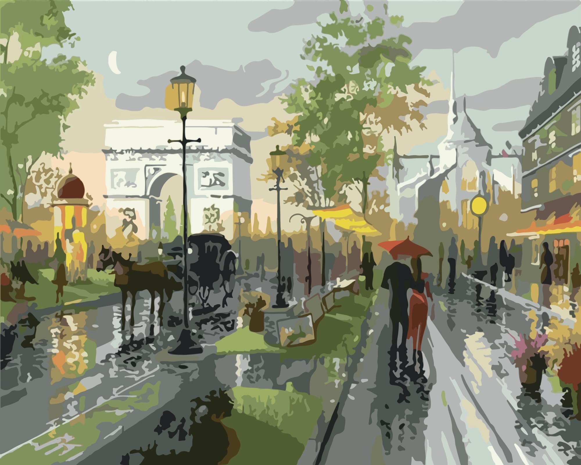 QUITEDEW Paint by Number for Adults,City Adult Paint by Number Kits,Arc de Triomphe Oil Painting Street Scenery Suitable for Home Wall Decoration 16x20 Inch