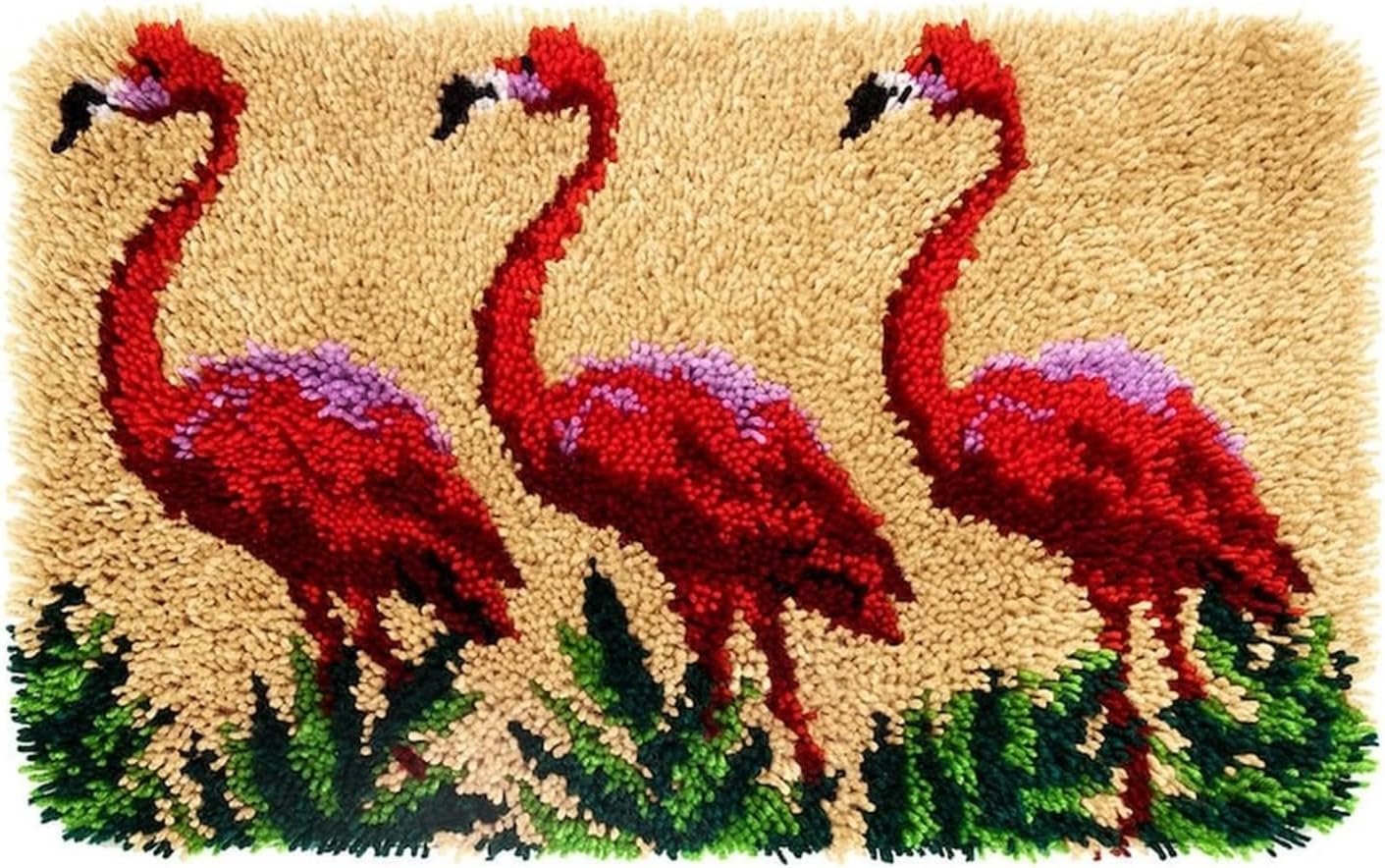Latch Hook Rug Kits for Adults Flamingo/Dog Pattern Printed Canvas Carpet DIY Rug Crochet Yarn Kits,24x16in Home Decor Gift for Her (Sunglasses Dog)