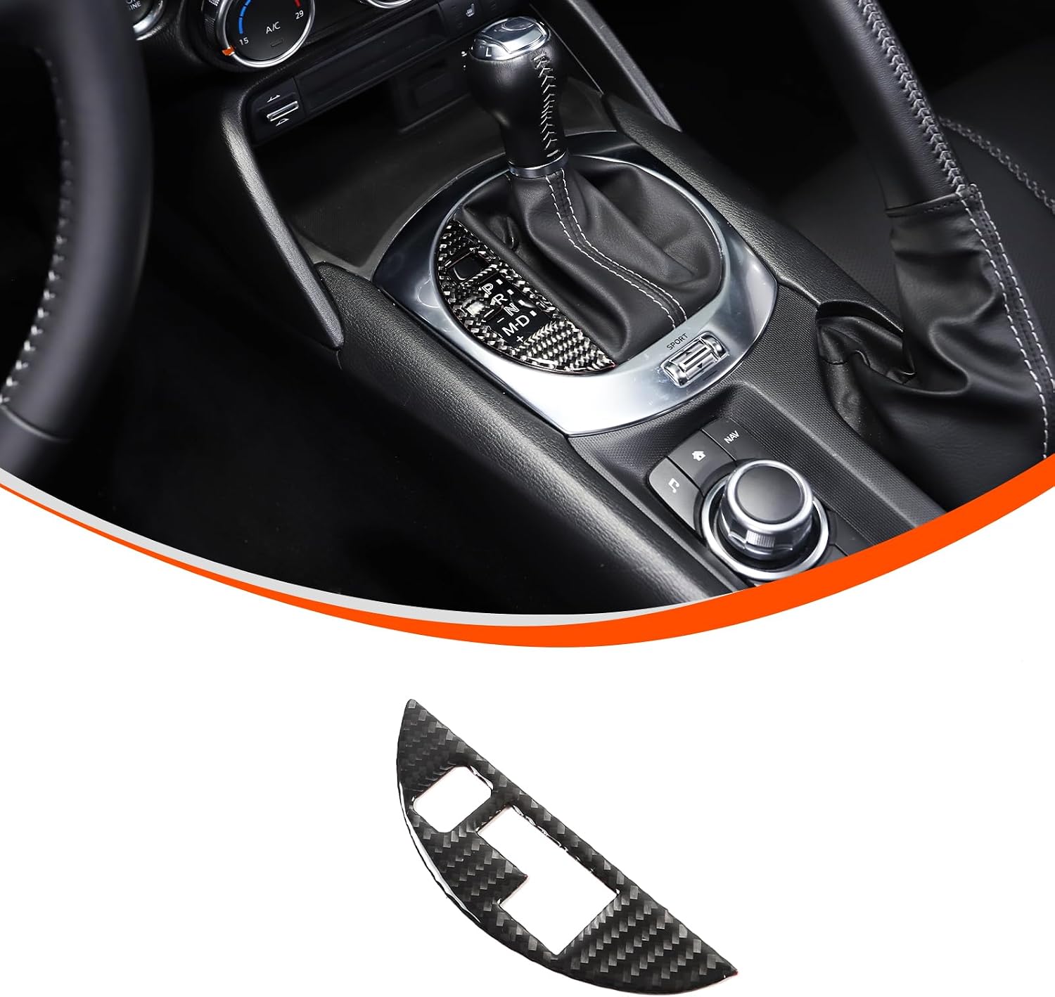 Soft Carbon Fiber Inner Central Console Gear Shifter Indication Molding Trim Frame,for Mazda MX-5 Miata ND Roadste Fiat Abarth 124 2016-2025+,Inner Gear Shifter Indication Frame (Blue Carbon Fiber)