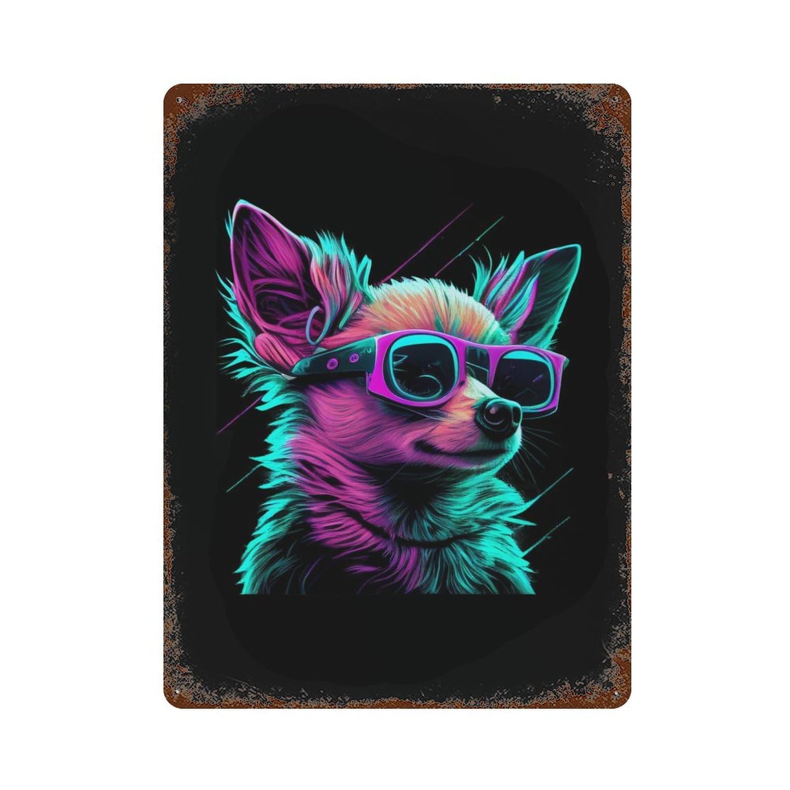 Chihuahua 15.7"x11.8" Aged Metal Wall Plaque, Novelty Wall Decor for Garage, Bar And Workshop Decor