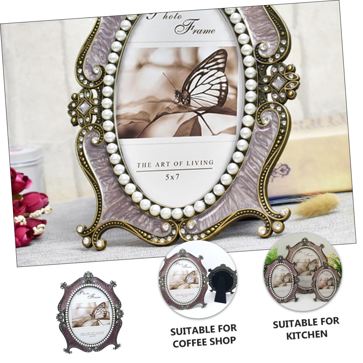 Toyvian Marco de Fotos Clásico Europeo Metálico 10 Pulgadas, Portafotos Decorativo para Boda y Hogar, Marco de Fotos Artístico Resistente para Salón, Dormitorio y Oficina