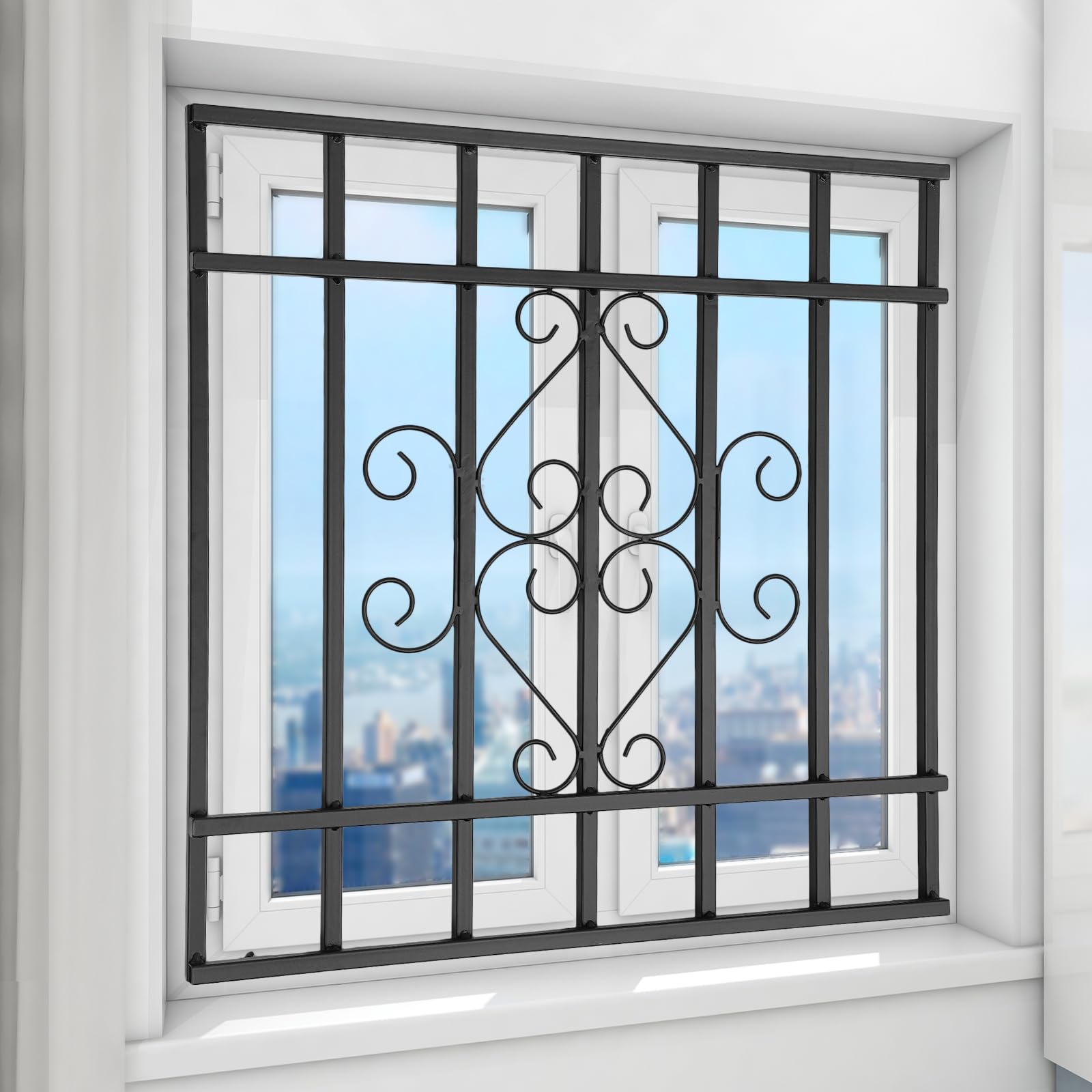 Barres de sécurité carrées de 61 x 61 cm en métal robuste pour maison, chambre à coucher, salon, hôtel, noir