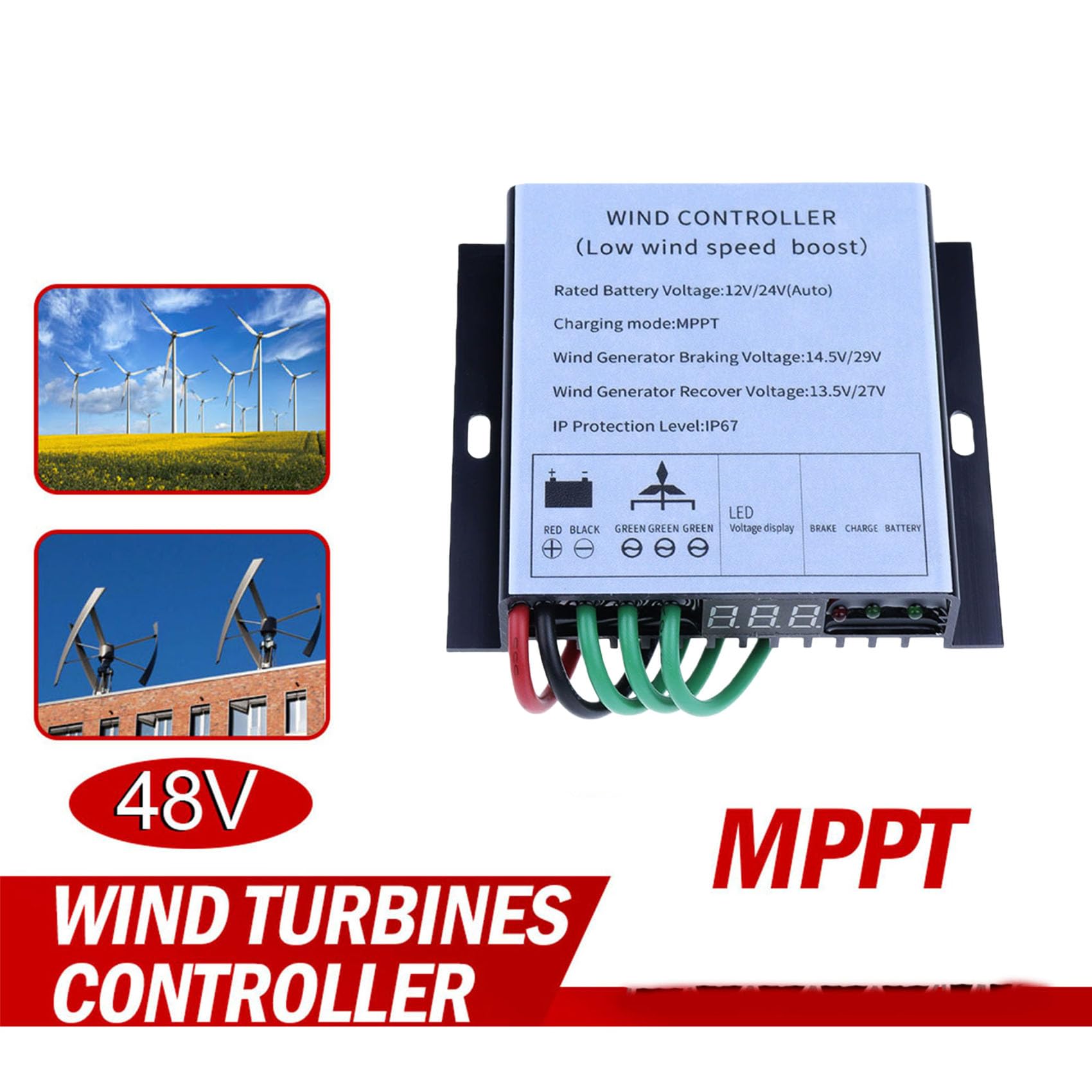 12V 24V 48V 220V Tragbare Windturbine MPPT-Regler | IP67 wasserdichter Windgenerator-Laderegler mit digitaler LED-Anzeige für kleine netzunabhängige Windkraftprojekte