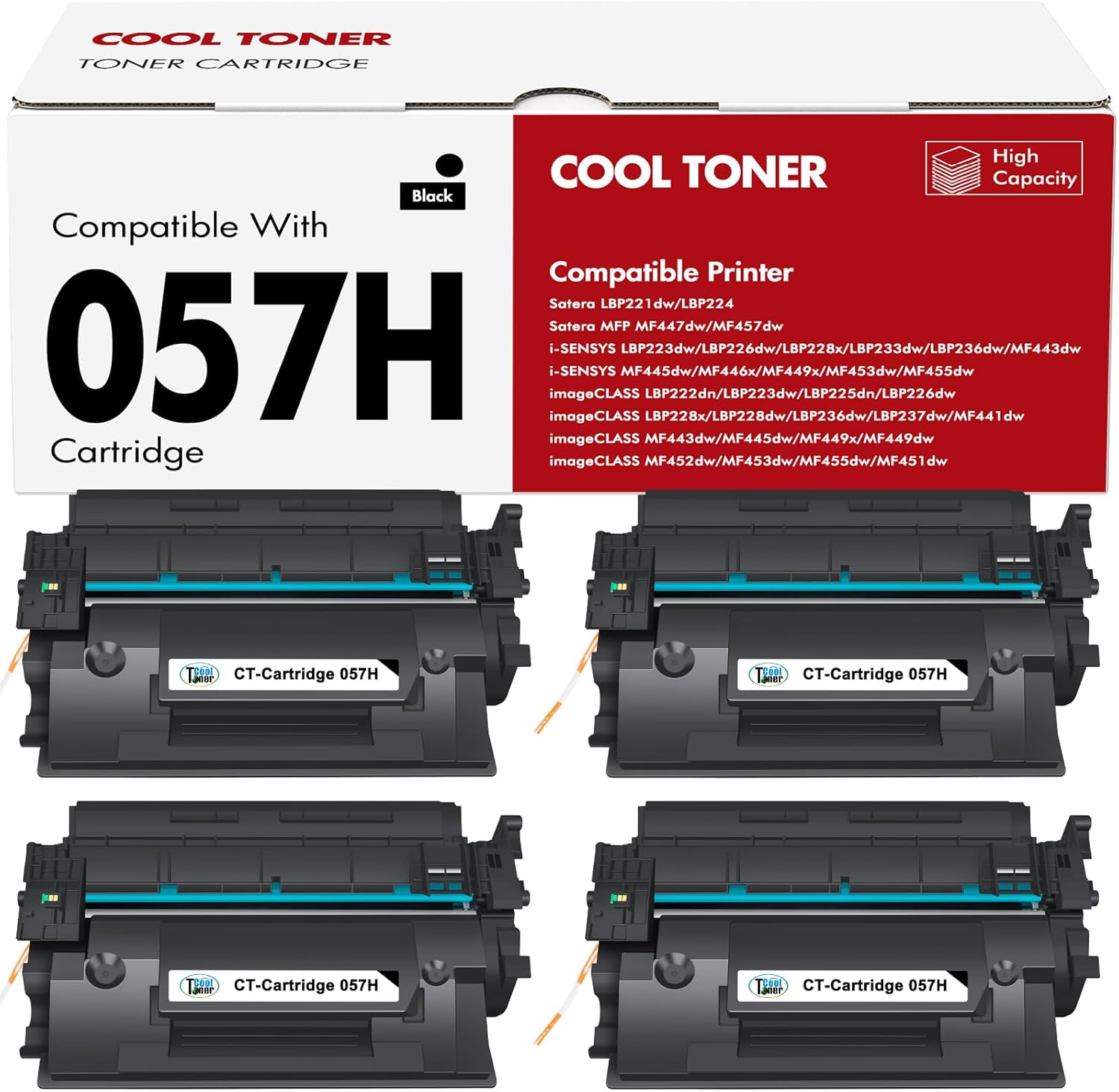 057H 057 Toner Cartridge 4 Pack Compatiblefor Canon 057 057H MF445dw MF455dw Black High Yield Toner ImageCLASS LBP226dw MF448dw LBP227dw LBP228dw MF449dw MF445 MF440 MF450 LBP220 LBP230 Printer Ink