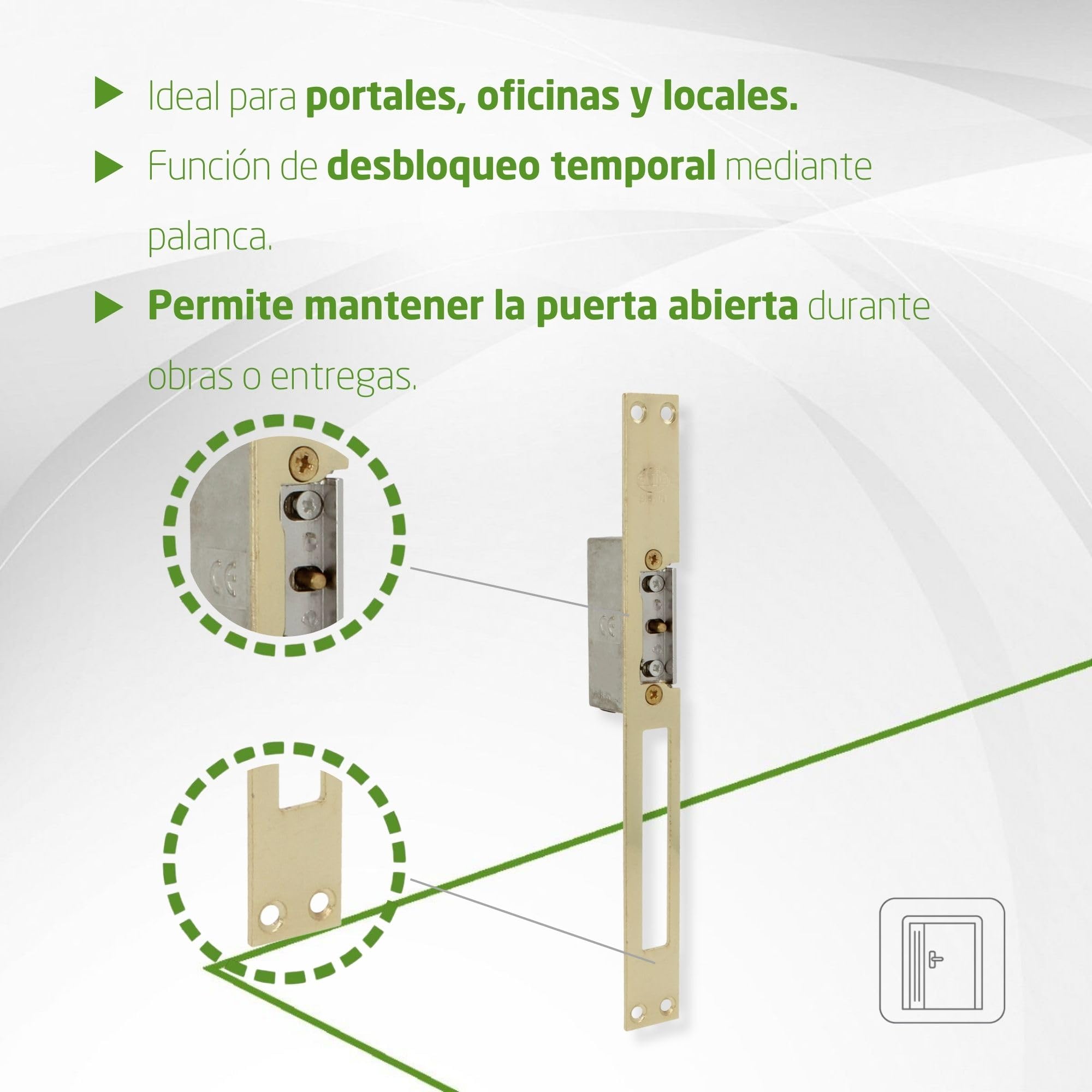 Amig - Abrepuertas eléctrico de embutir para control de acceso - Compatible con resbalón europeo 13 mm - Frente 250 x 25 mm - Acero latonado barnizado - Dorado - 8-12 V AC/DC - Mod. 20 con inhibidor