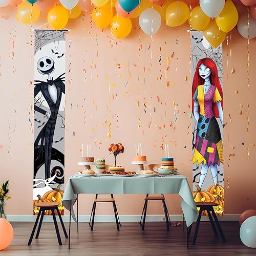 Miniatura 4 de Cartel de Jack Sally Banners para porche, decoración de Halloween, Navidad, pesadilla, decoración de Halloween, pancarta de fiesta al aire libre