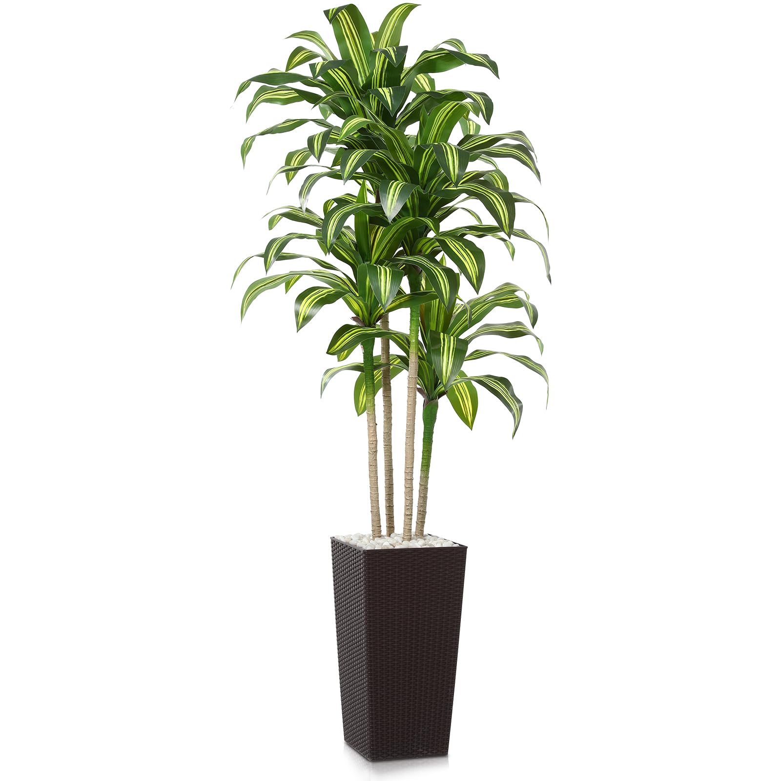 Artificial Dracaena Tree, 7FT UV Resistant Fake Plants with Brown Taper Planter, Lifelike Tall Artificial Floor Plants for Indoor & Outdoor, Faux Tree for Home Courtyard Decor