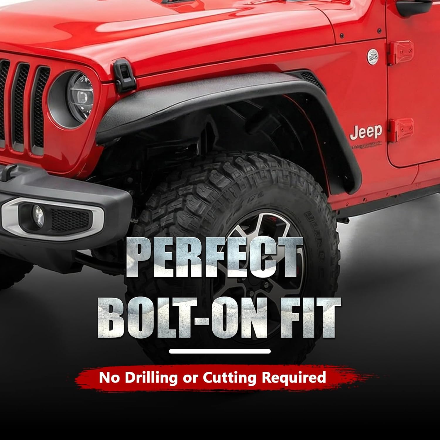 MODnGO Heavy Duty Jeep Wrangler Steel Fender Flares for 2/4 Doors 2007-2018 JK & JKU - On Bolt Quick Installation, Anti-Rust, Rock Guard in Off-Road Outdoor Adventures, 4 PCS Front & Rear Fenders