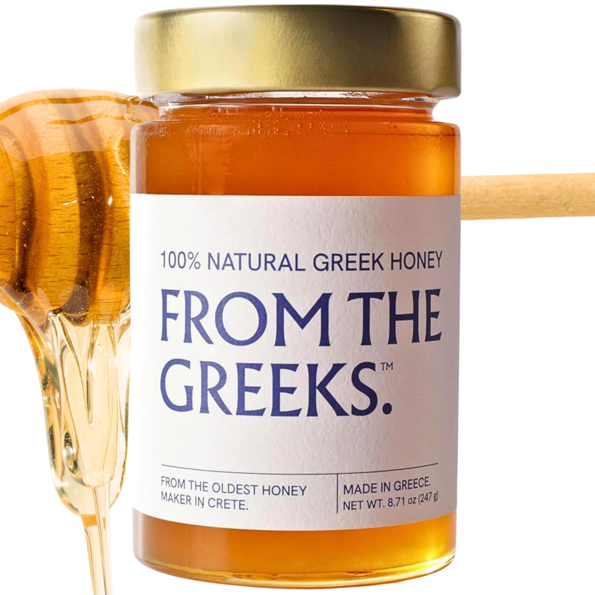 From the Greeks 100% Pure Greek Raw Honey - Organic, Unfiltered, Thick, Award-Winning Mediterranean Bee Honey, Zero Sugar, Raw Unprocessed, Natural Sweetener for Cooking, Baking & Wellness