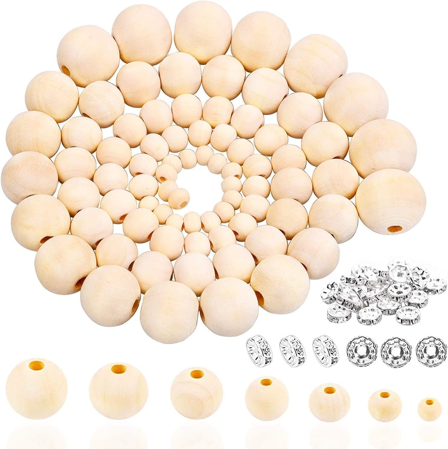 Wooden Beads, 1050pcs 20mm /16mm 7 Sizes 6mm/8mm/10mm/12mm