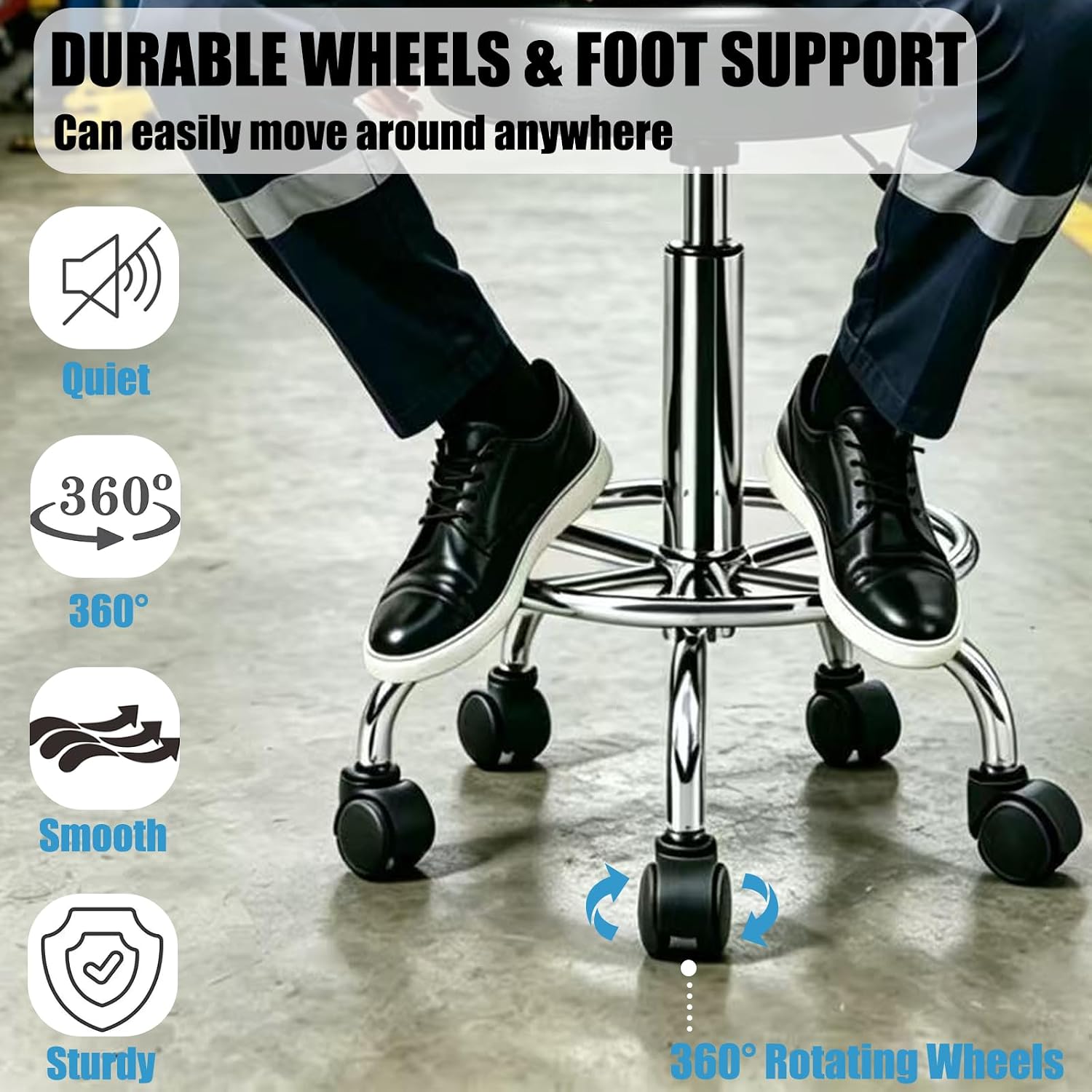 Garage Mechanic Stool with Wheels, Height Adjustable Shop Rolling Chair with Backrest and Tool Storage Bag, Swivel Rolling Stool for Garage, Workshop, Barber Shop, Office, Homes, Tattoos (Black）