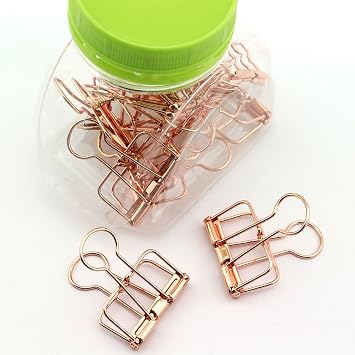 NXG 12 Pack Medium Metal Wire Binder Clips, Office Supplier School Accessories,Colorful Hollow Out Paper Organizer, Paper Binder Clip Rose Gold