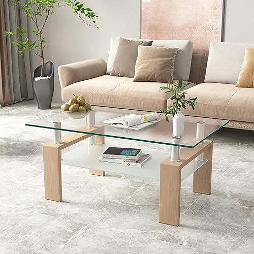 Miniatura 6 de Mesa de centro rectangular de vidrio, mesas de centro de cristal para sala de estar, mesa de centro rectangular transparente para oficina en casa o
