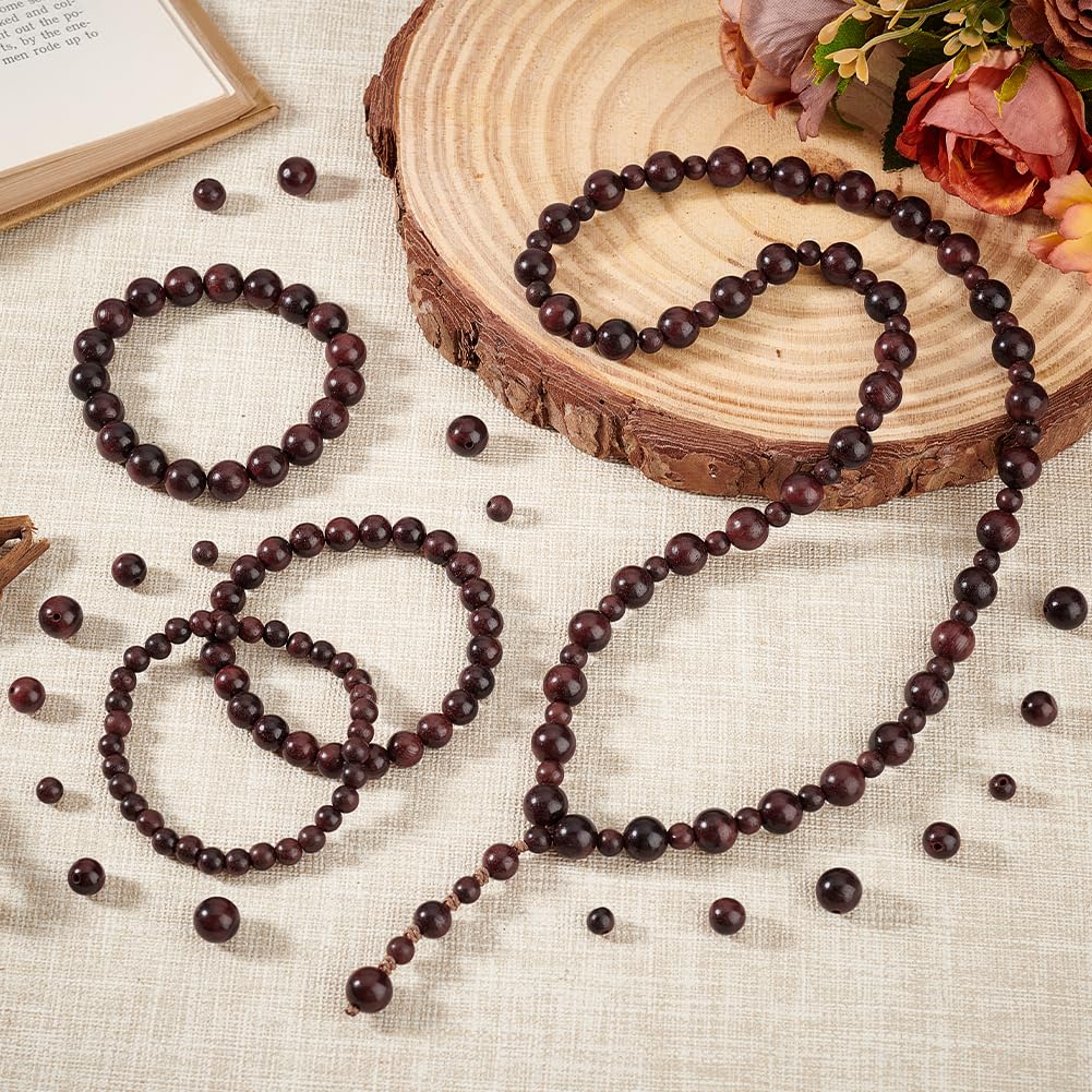 AHANDMAKER 300 perline di legno rotonde, 3 misure, perline di legno da infilare, perline di legno naturale, Mala, per la produzione di gioielli fai da te (6 mm/8 mm/10 mm)