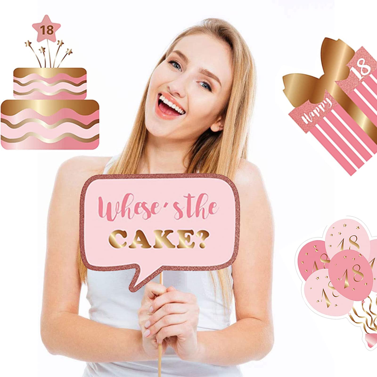 Kit Puntelli Photo Booth 40° Compleanno - 38 Pezzi Oro Rosa Con Bastoncini Per Selfie E Feste - Foto 12