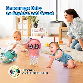 Dancing Jellyfish Baby Toy Electric Crawling Jellyfish Toy Crawling Toy with Light & Sound - Interactive Tummy Time Toys for Boys Girls Birthday Gift