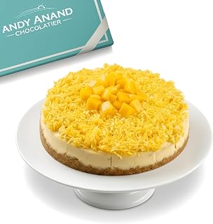 ANDY ANAND CHOCOLATIER Sugar Free Coconut Mango Cheesecake - 9 Inch 2.6 lbs, Diabetic Friendly, Authentic Recipe with Fresh California Cream Cheese, No Preservatives or Chemicals, Gourmet Sugar Free Dessert