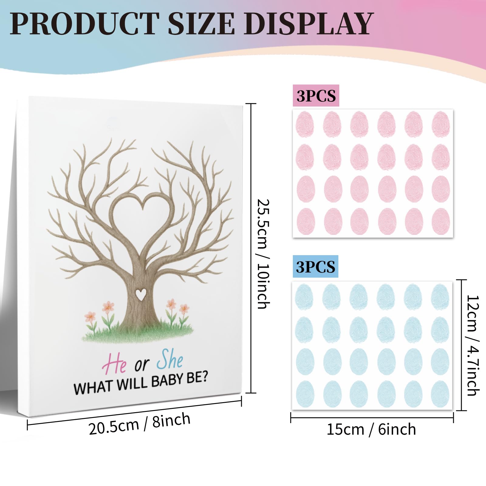 2 piezas de árbol de huellas dactilares para revelación de género, libro de invitados para baby shower, ideas para fiestas, libro de invitados de huellas dactilares con 2 bolígrafos y 6