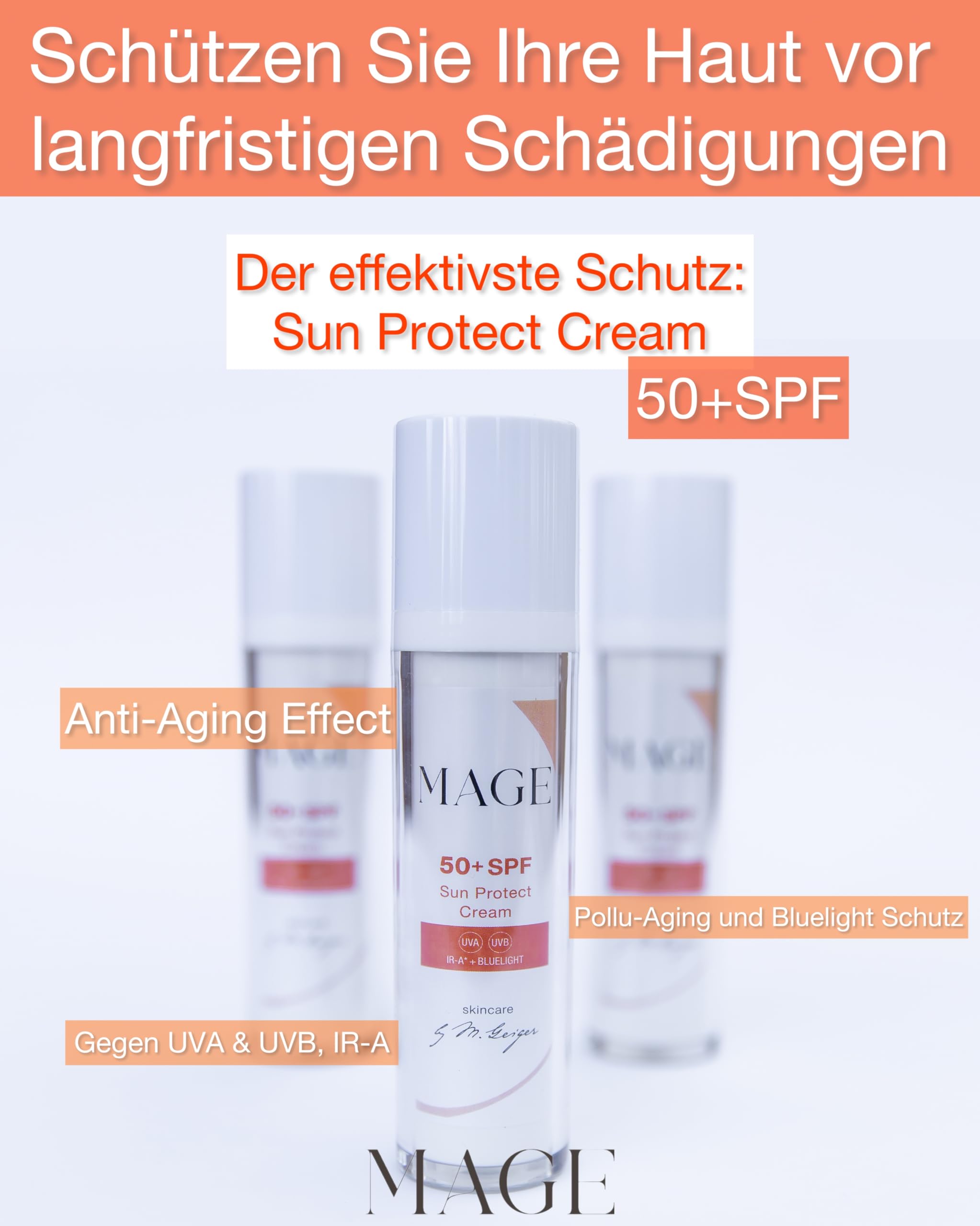 MAGE Sun Protect Cream, Crème visage anti-âge 50+, protection UVA et UVB, crème raffermissante, hydratante, végane, fabriquée en Allemagne