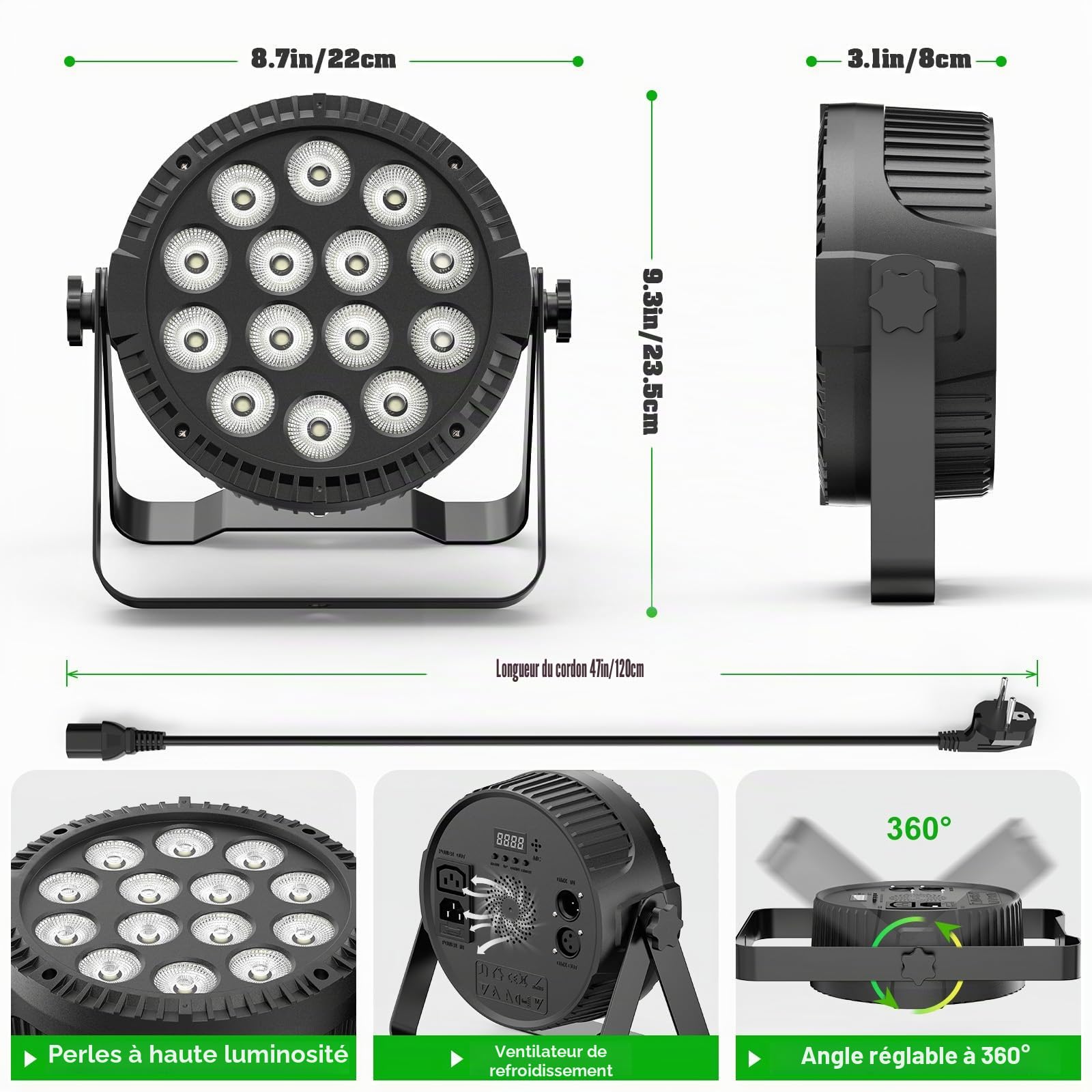 84W RGBW 4 en 1 LED Par Projecteur Spot de scène lumière de fête avec télécommande DMX Disco Light For Stage DJ Party Shows Bar Halloween Christmas