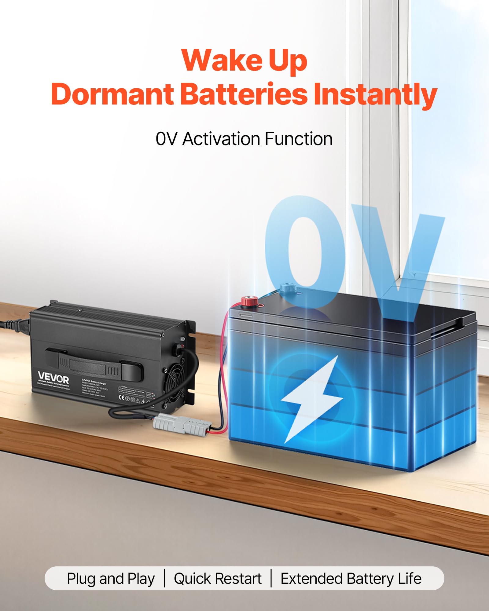 VEVOR Caricabatterie per Batterie al Litio 24V 20A, 29,2V, AC-DC LiFePO4 con Connettore Anderson, Indicatore LED, Attivazione 0 per Batterie Ricaricabili al Litio LiFePO4 per Barche Camper