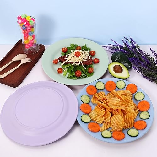 Miniatura 4 de Paquete de 5 platos llanos de paja de trigo, 11 pulgadas de profundidad irrompible, reutilizables, ligeros, aptos para lavavajillas y microondas,