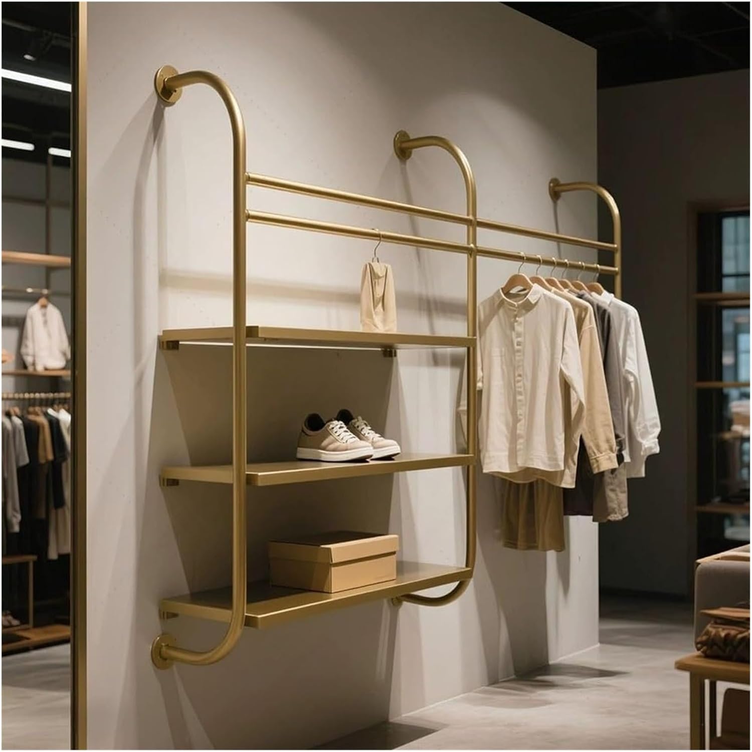 MXL&LJB Industrial Pipe Clothes Racks with 3 Shelves, Wall Mounted Heavy Duty Clothing Rack Rod for Wardrobe, Bedroom and As Walk-in Closet System(180cm)