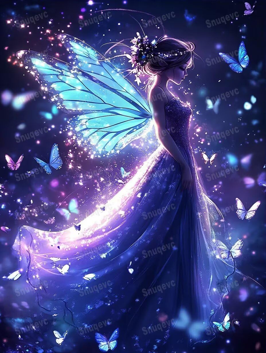 Snuqevc 5D Diamond Painting Kits for Adults Beginners,Fantasy Butterfly Fairy DIY Full Round Drill Diamond Dot Gem Art Kits for Adults,Home Wall Decor [20x20inch]