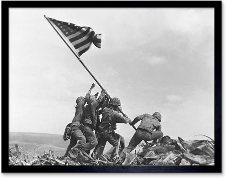 Rosenthal Raising Flag Iwo Jima Iconic WWII Photo Art Print Framed Poster Wall Decor 12x16 inch