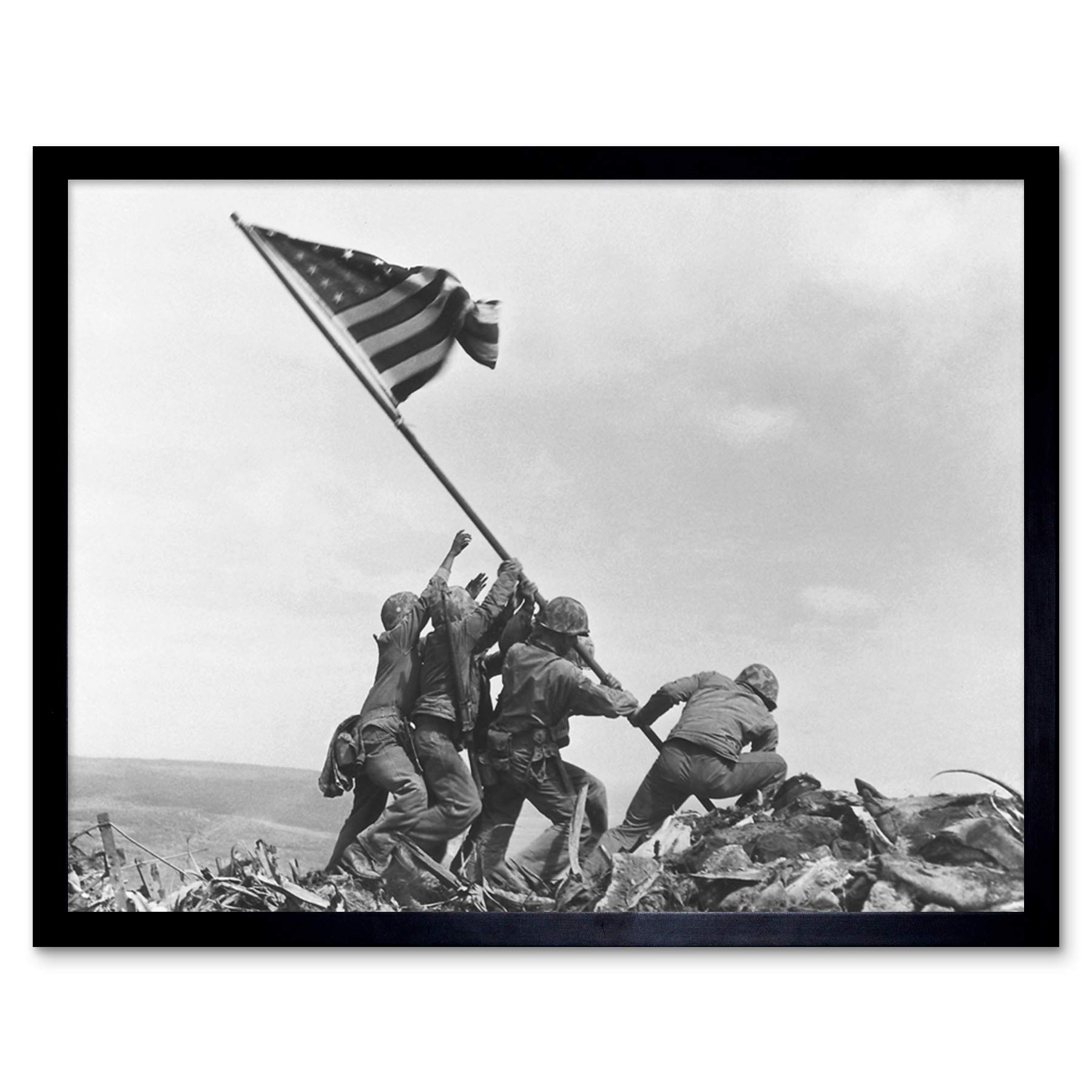 Rosenthal Raising Flag Iwo Jima Iconic WWII Photo Art Print Framed Poster Wall Decor 12x16 inch