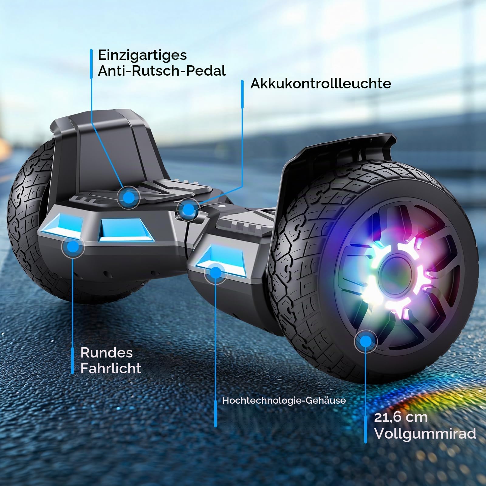 SISIGAD Hoverboard 8,5 Zoll All Terrain, EU Standard- Integriertes Bluetooth mit Leistungsstarkem Motor, Selbstausgleichendes Elektro-Skateboard, Geschenk für Jugendliche und Erwachsene