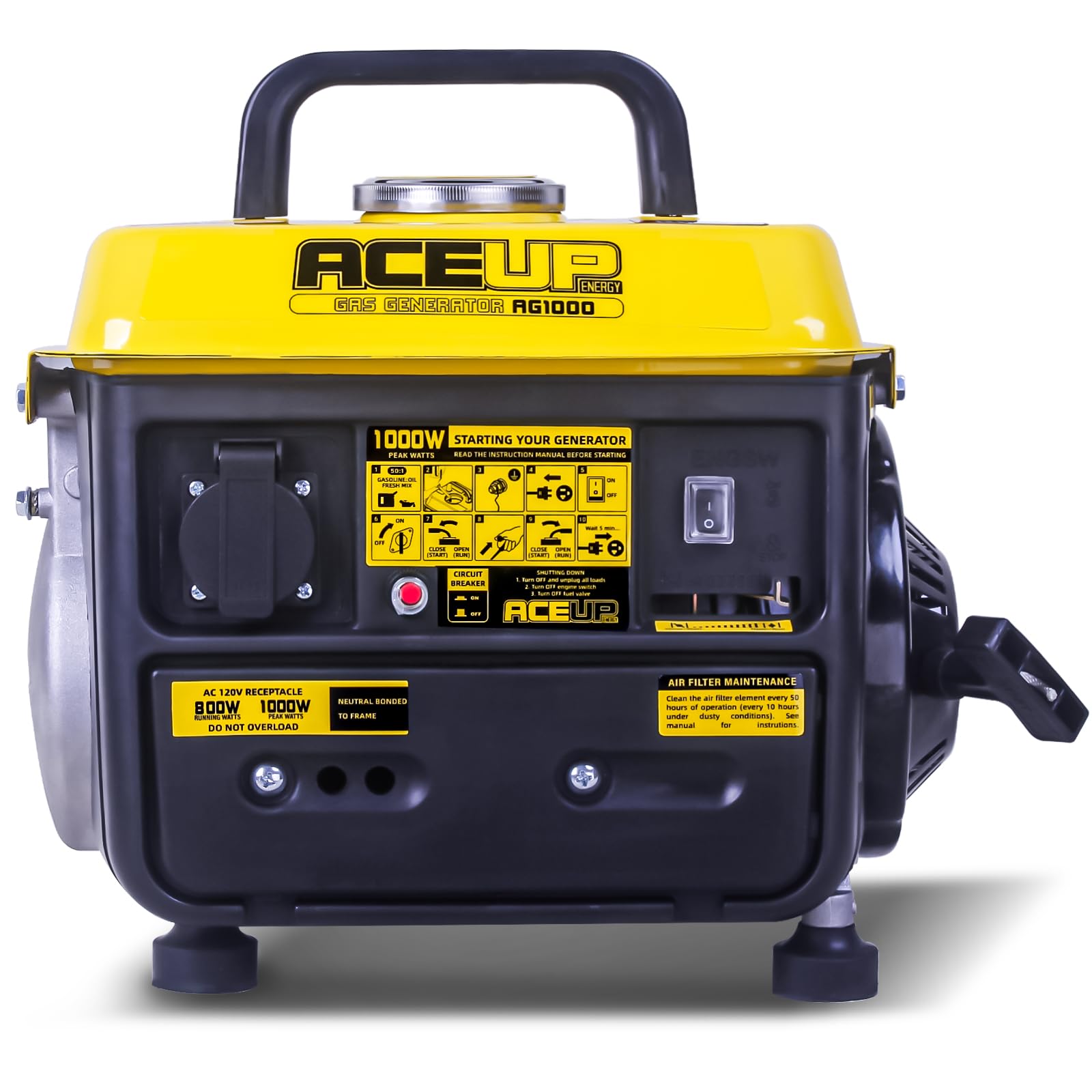 Aceup Energy Generador de gasolina de 750 W, generador portátil de 230 V, 2 tiempos, ultraligero, EURO-V y CE
