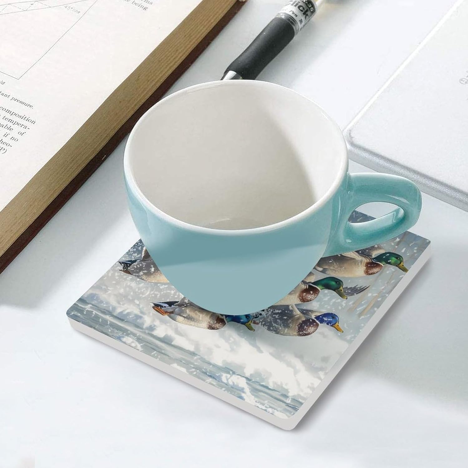 Beauty Mallard Ducks Ceramic Coasters Square Drinks Coaster Coffee Table Decor Table Coaster for Home Bar