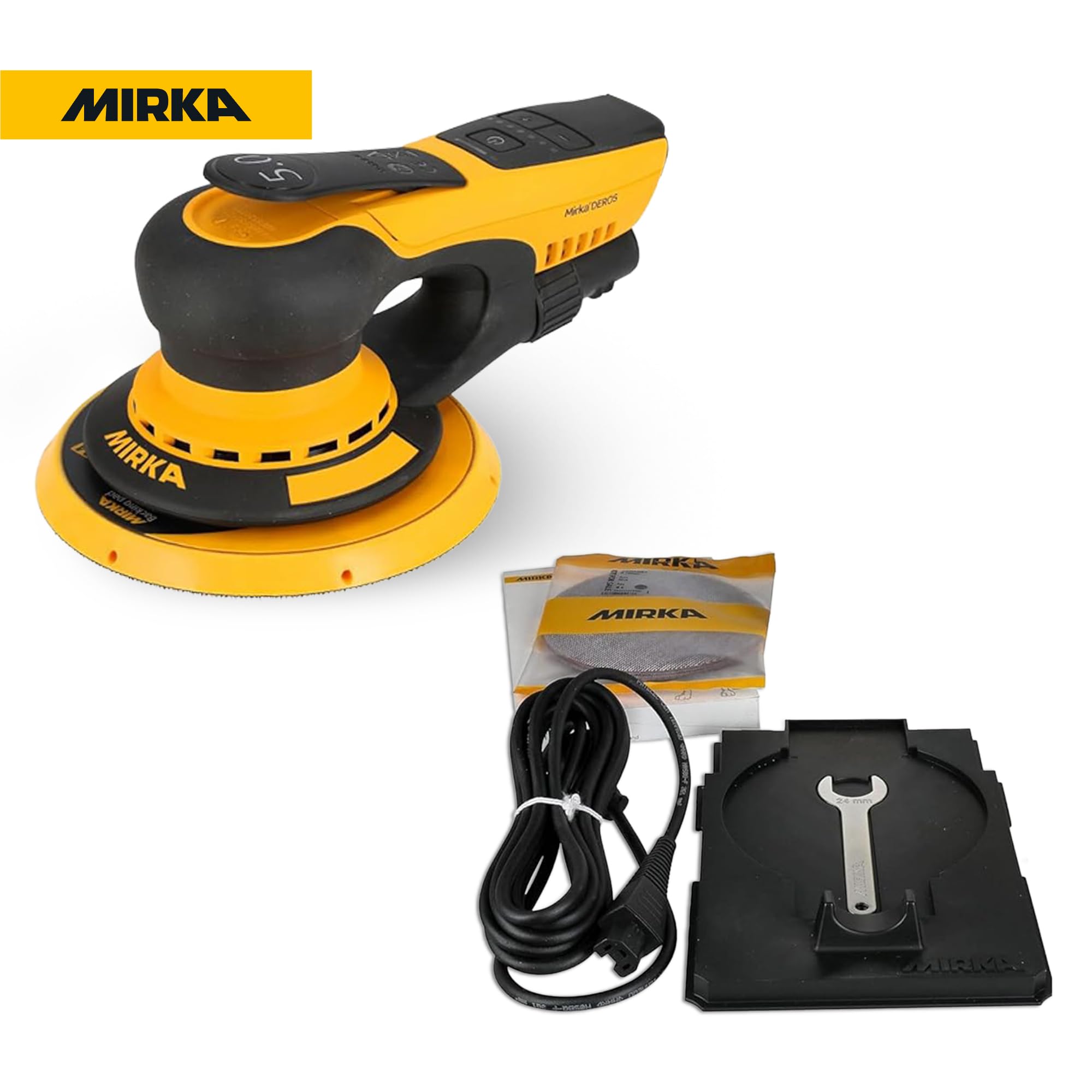 Mirka DEROS II 650 - Levigatrice orbitale senza polvere, 6 pollici, con gancio e loop, 5,0 mm, utensili elettrici 110 V, per la lavorazione del legno, cartongesso, auto, levigatura del legno