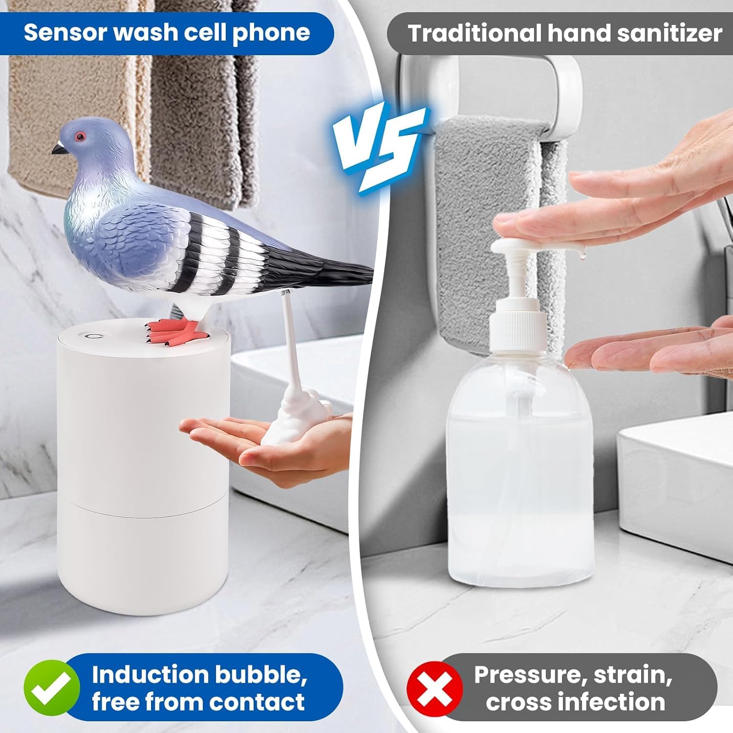 Dispensador Automático de Jabón,Dispensador de Espuma de Jabón sin Contacto Pigeon,Dispensador de Jabón de Manos de 300ML Dispensador Eléctrico de Espuma de Jabón con Sensor Cocina (A)