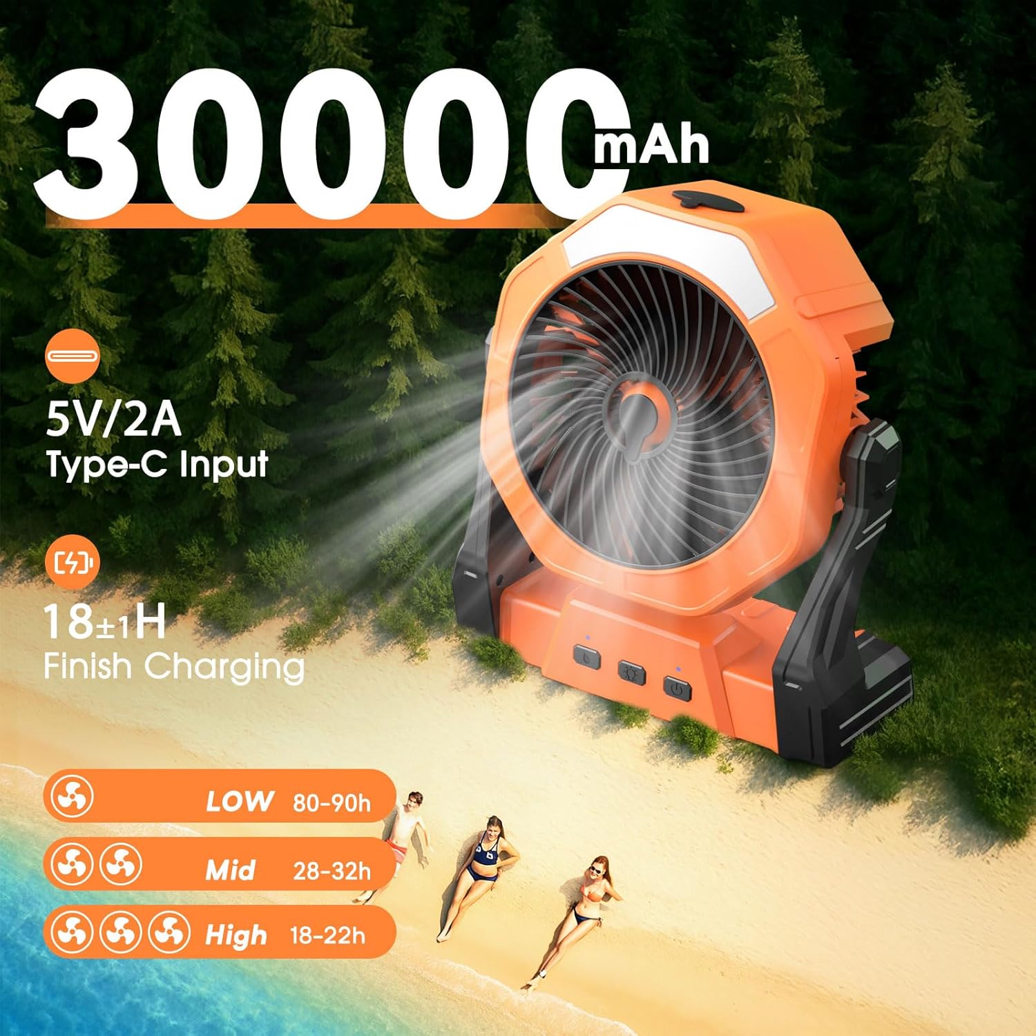 Ausic Portable Misting Fan, Outdoor Fans for Patios with Water Mist, 30000mAh Rechargeable Battery Personal Cooling Fan with Mister, 8-Inch, 250mL Water Tank & LED Lantern, for Home, Outside, Camping