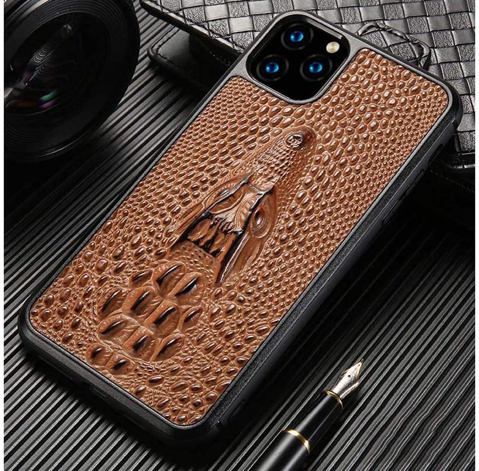 Étui de téléphone en cuir Apple iPhone 11 coque arrière antichoc crocodile