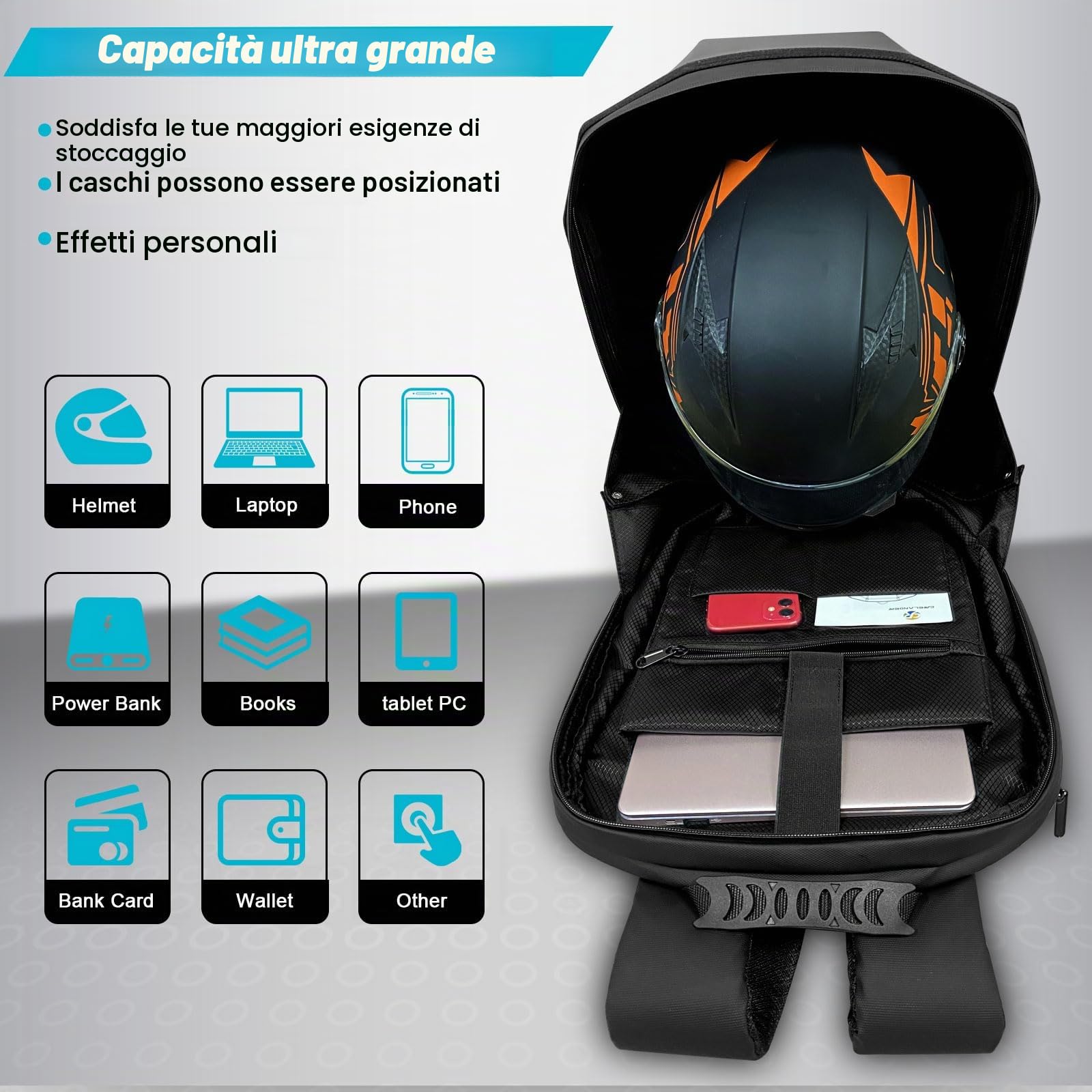 Crelander Zaino da moto, con LED programmabile Knight, borsa rigida per computer portatile, zaino per casco da motociclista