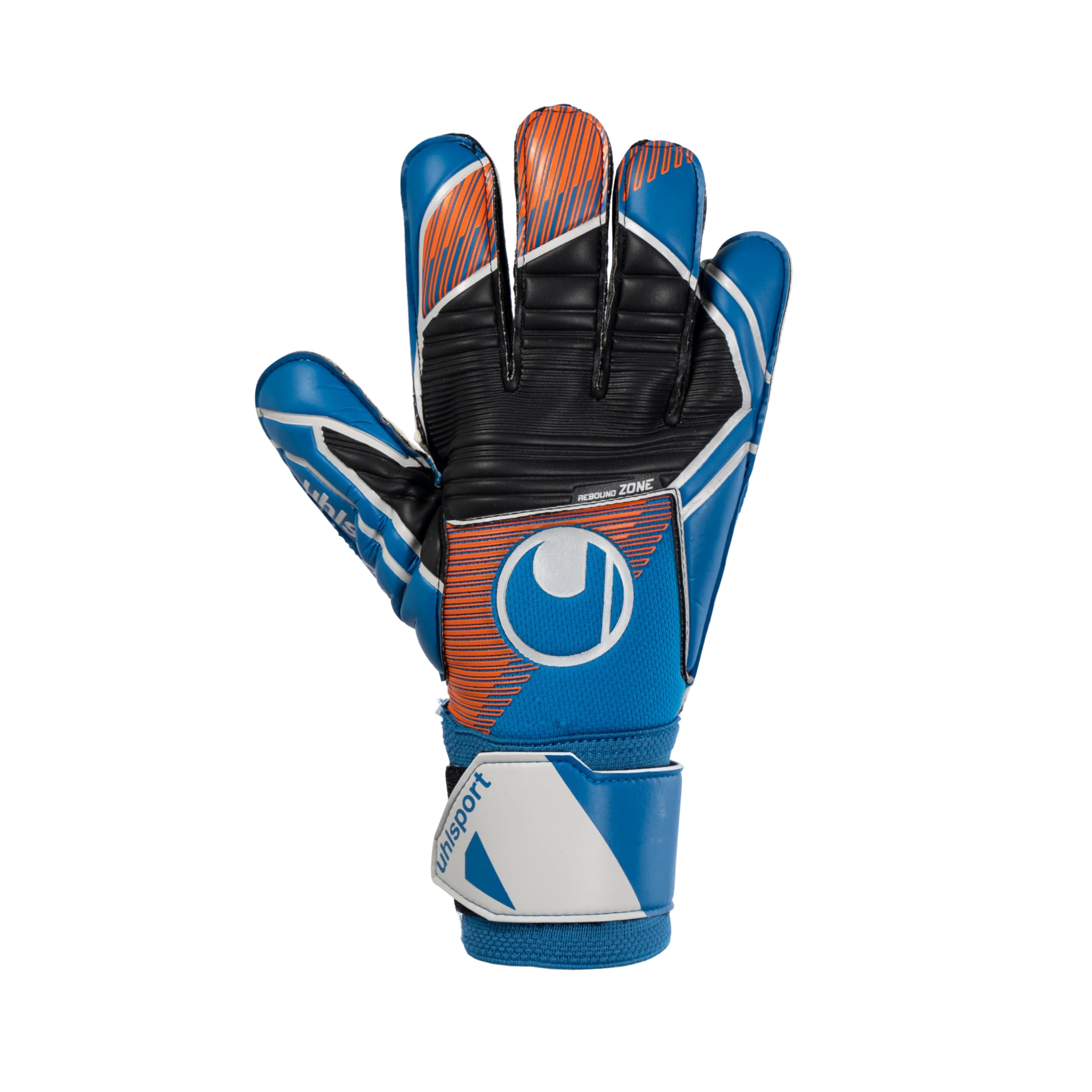uhlsport Football Goalkeeper Gloves for Children and Adults, Soft Pro Football Gloves with Grip and High Cushioning, 11, Blue/Orange/White