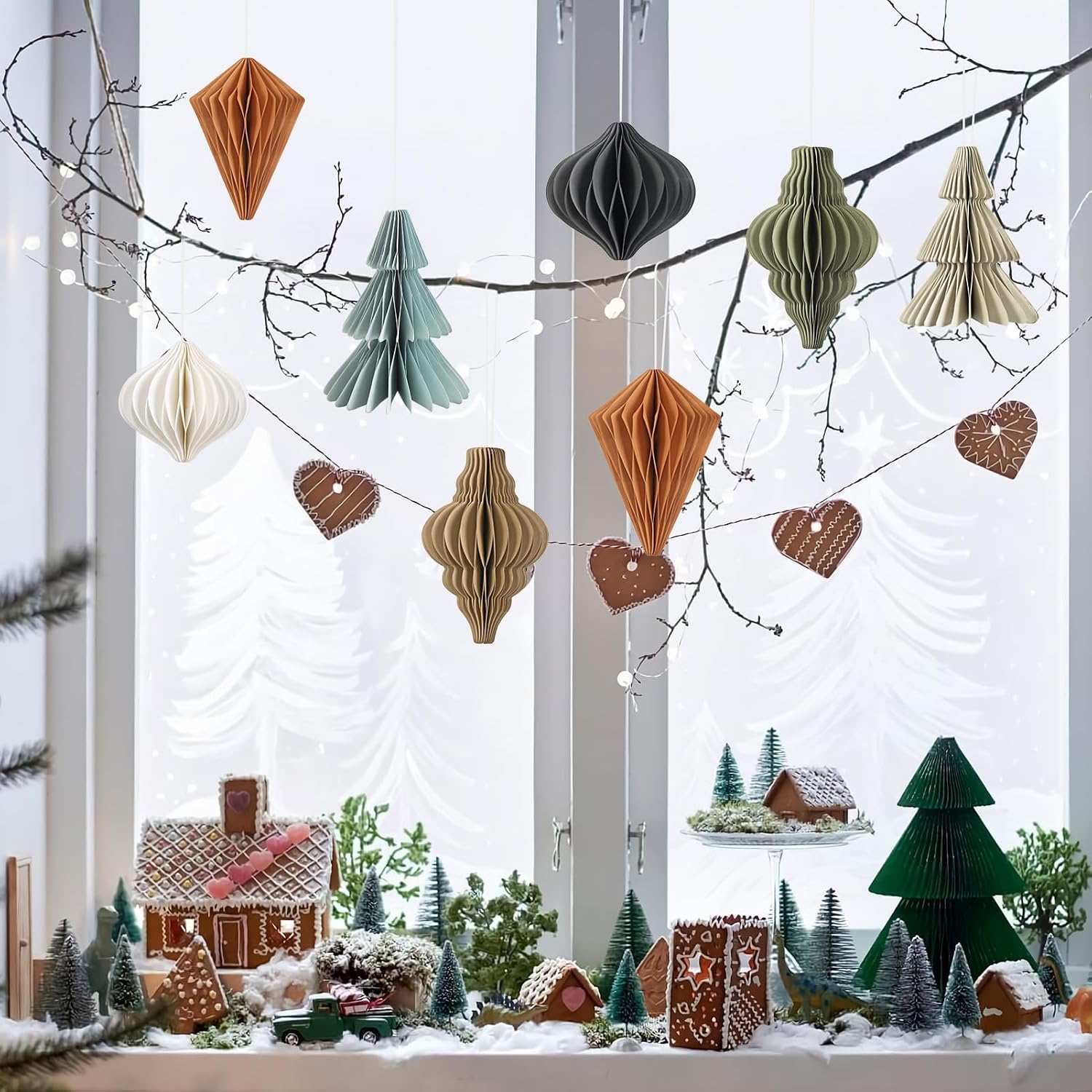 8 PCS Christmas Honeycomb Ornaments, Boho Paper Honeycomb Hanging Decorations for Christmas Tree, Vintage Ornaments for Xmas & New Year Decor