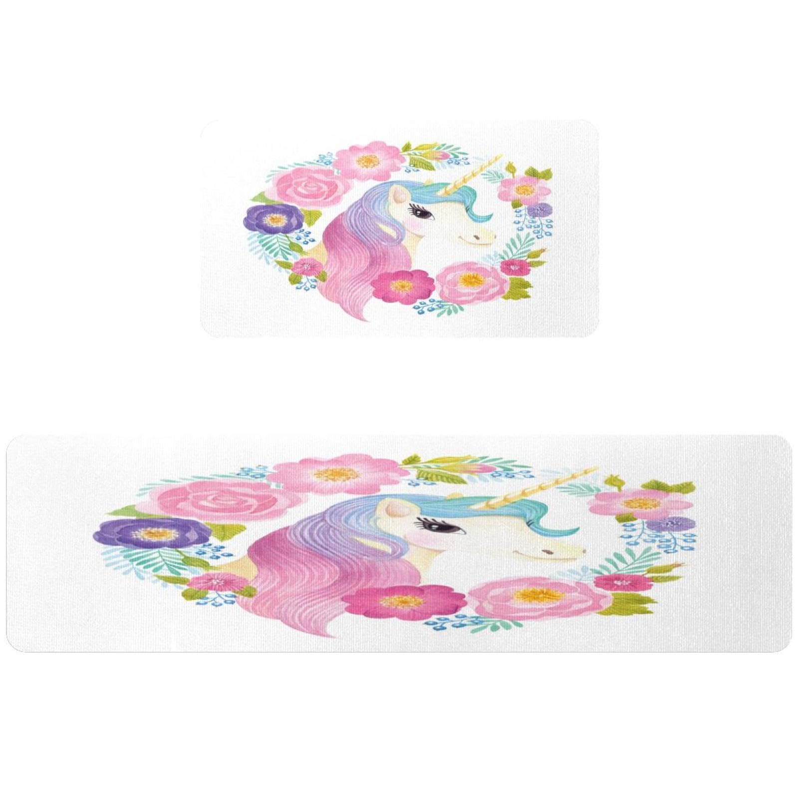 Alfombra de cocina antideslizante y absorbente con diseño de unicornio floral