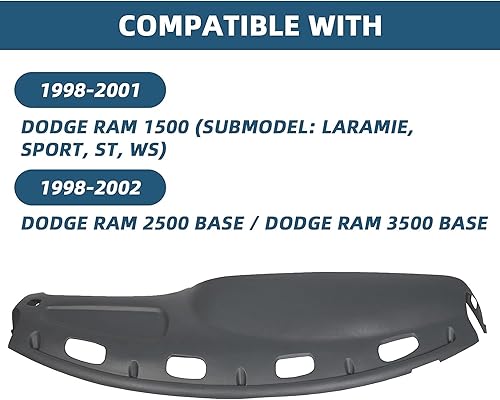Miniatura 2 de ECOTRIC Cubierta para salpicadero Compatible con camionetas Dodge Ram 1500 de 1998 a 2001, Dodge Ram 2500 BaseDodge Ram 3500 Base de 1998 a 2002
