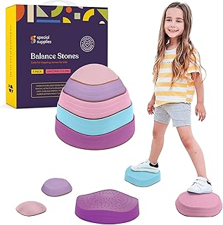 Special Supplies Stepping Stones for Kids, 5 Balance Indoor and Outdoor Blocks Promote Coordination, Balance, Strength, Child Safe Rubber, Non-Slip Edging, Stackable