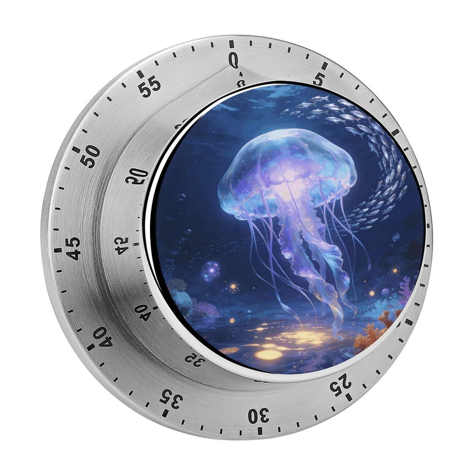 Ocean Mechanical Kitchen Timer, Magnetic Stainless Steel Countdown Timer, Loud Alarm Cooking Timer for Baking, Cooking, Fitness, Classroom, No Battery Needed