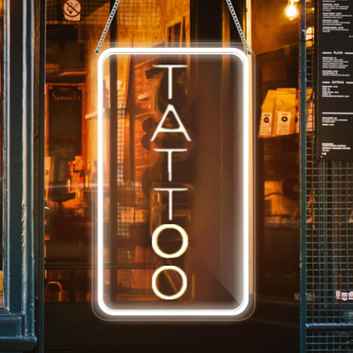 Neon Tattoo Light,LED Arylic Tattoo Neon Sign for Tattoo Shop Door Wall Light up Decor,Reusable and Dimmable Tattoo Gifts for Tattoo Lover,Tattoo Decor Shop Sign Open,16x9In