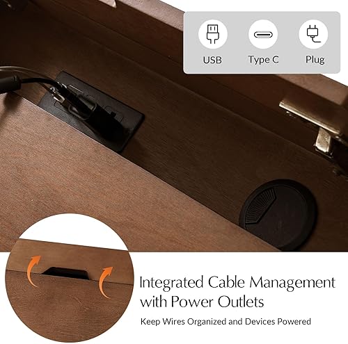 Miniatura 3 de HULALA HOME Escritorio para computadora estriado de 55 pulgadas con estación de carga, escritorio de escritura con 5 cajones, escritorio de madera