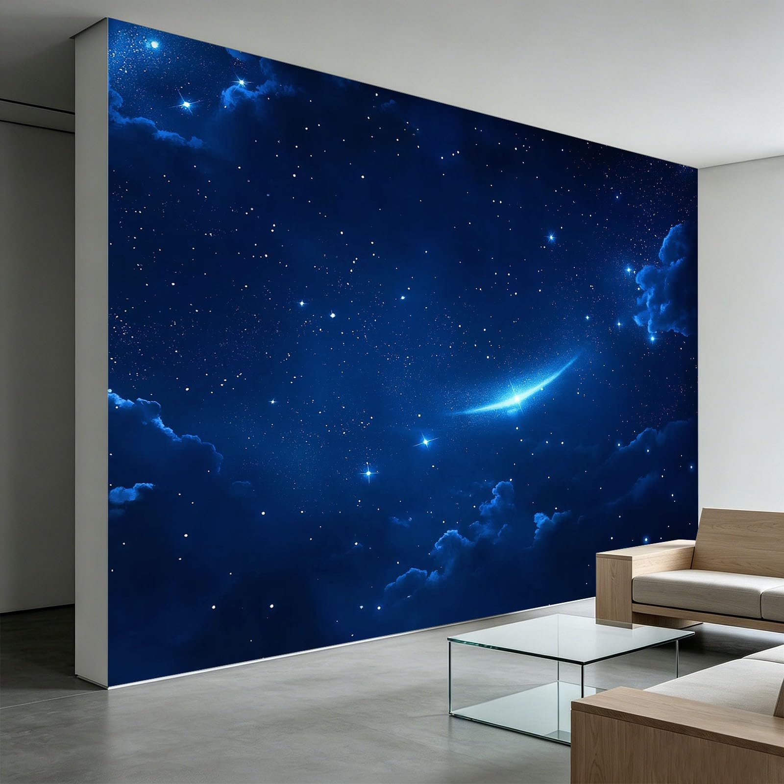 Fototapeta z włókniny, 350 x 256 cm, galaktyka, nocne niebo, wzór gwiazd, tapeta ścienna, efekt 3D, nowoczesna tapeta do salonu, na ścianę, pokój dziecięcy, tło TV, tapeta z motywem, granatowa
