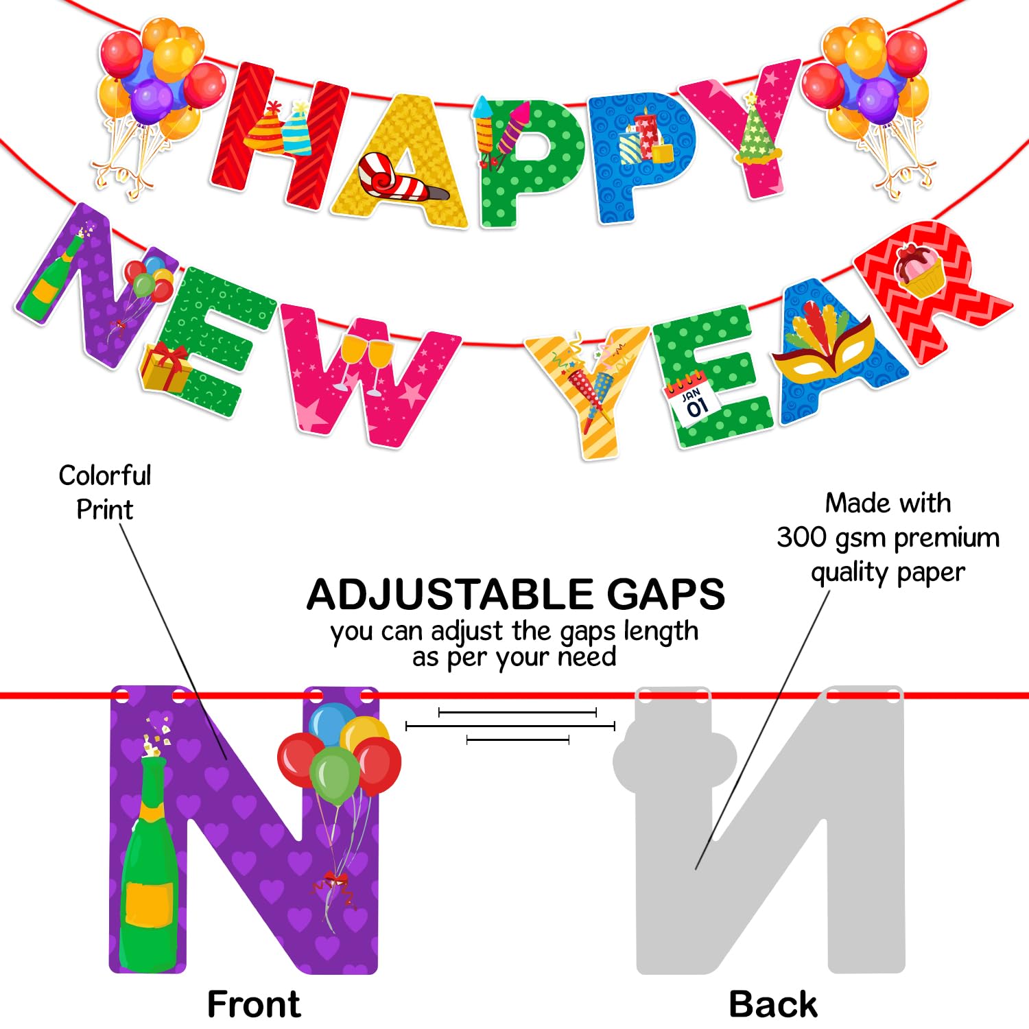 Zyozique® 1 Set Paper Banner Happy New Year Decorations 2026 New
