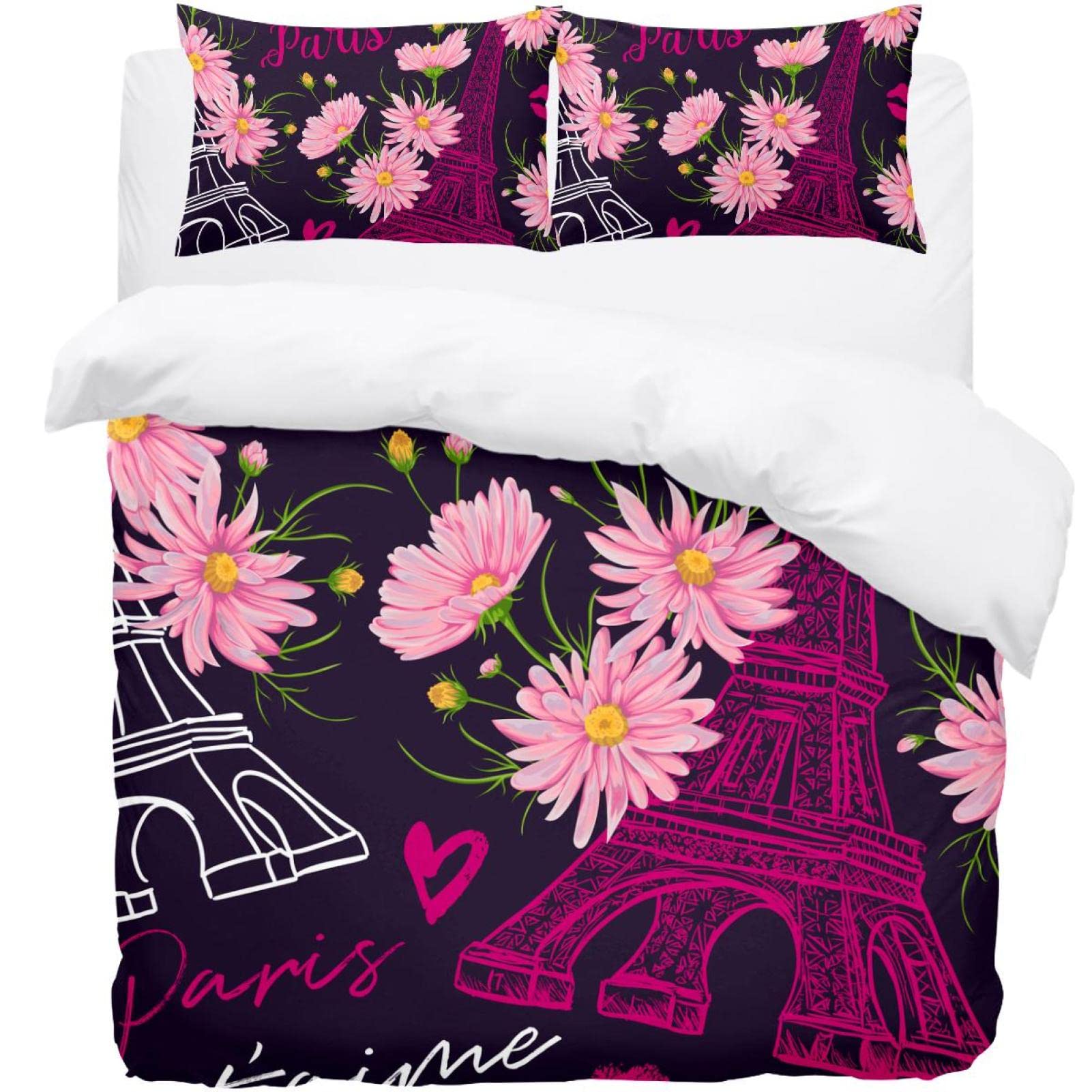 Parure de lit Paris Tour Eiffel avec housse de couette et taies d'oreiller